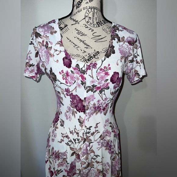 Vintage 90s Starina Dloral Midi Dress/Cottagecore/Rayon/Small - Picture 2 of 16